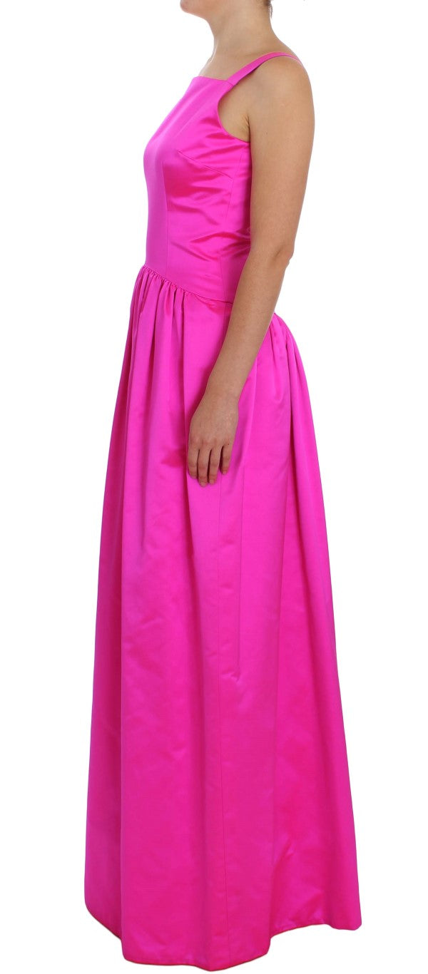 Elegant Silk Full Length Pink Sheath Dress - GlamHub Luxury and Icon Brand Clothing