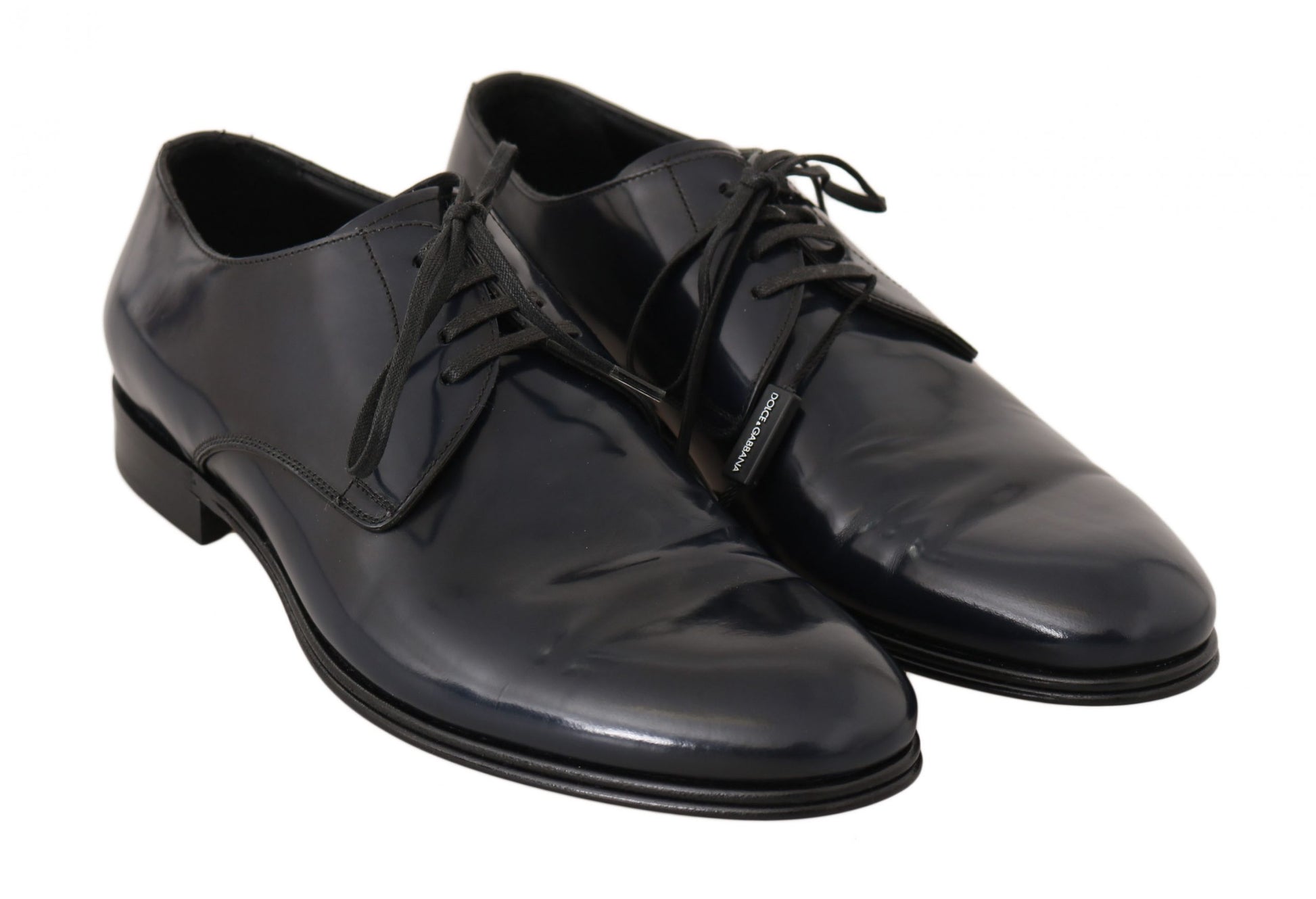 Elegant Dark Blue Leather Derby Dress Shoes - GlamHub Luxury and Icon Brand Clothing