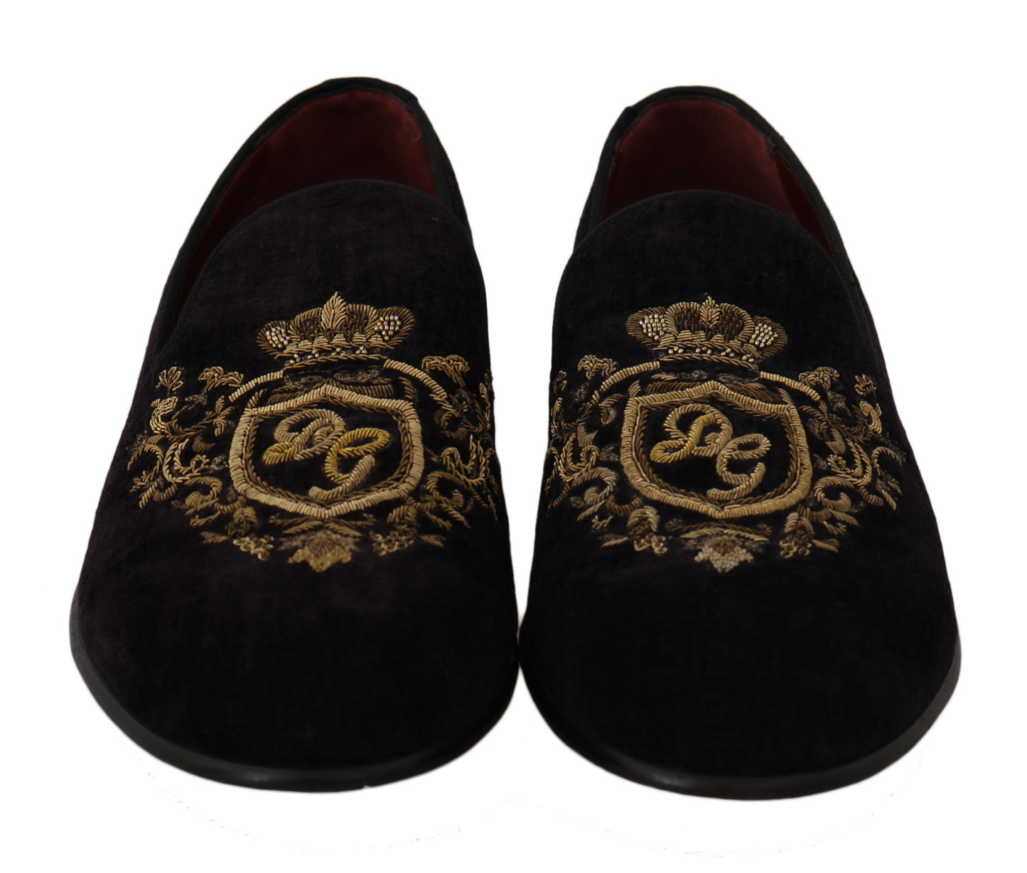 Elegant Black Loafers with Gold Crown Embroidery - GlamHub Luxury and Icon Brand Clothing