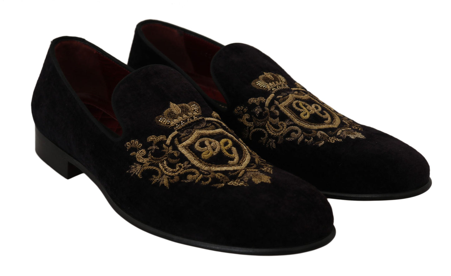 Elegant Black Loafers with Gold Crown Embroidery - GlamHub Luxury and Icon Brand Clothing