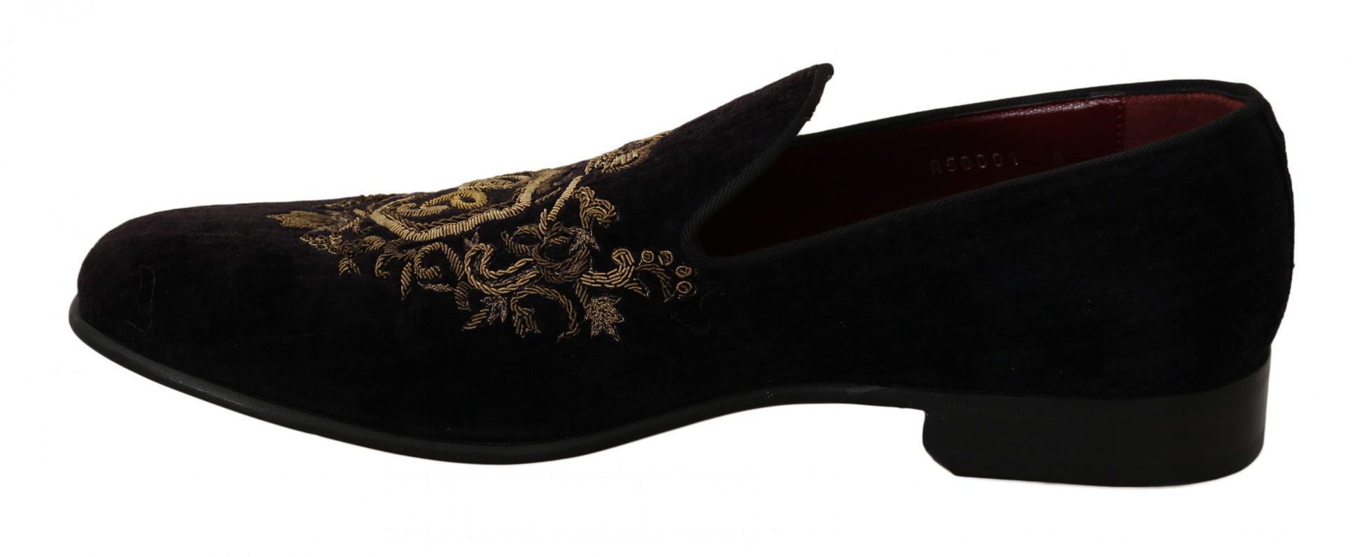 Elegant Black Loafers with Gold Crown Embroidery - GlamHub Luxury and Icon Brand Clothing