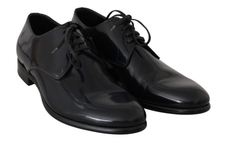 Elegant Dark Blue Leather Derby Shoes - GlamHub Luxury and Icon Brand Clothing