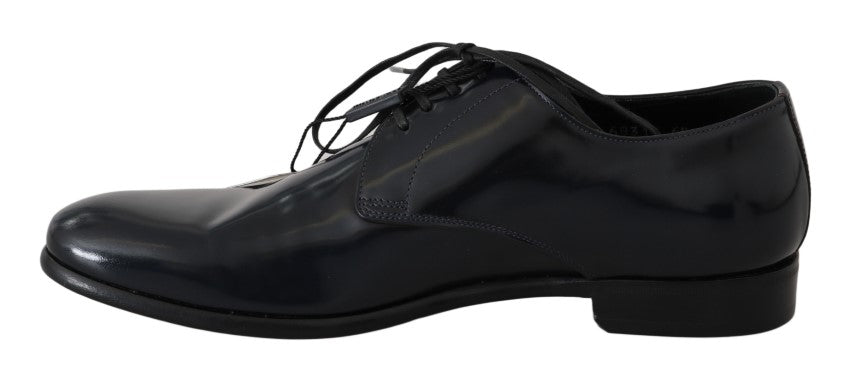 Elegant Dark Blue Leather Derby Shoes - GlamHub Luxury and Icon Brand Clothing