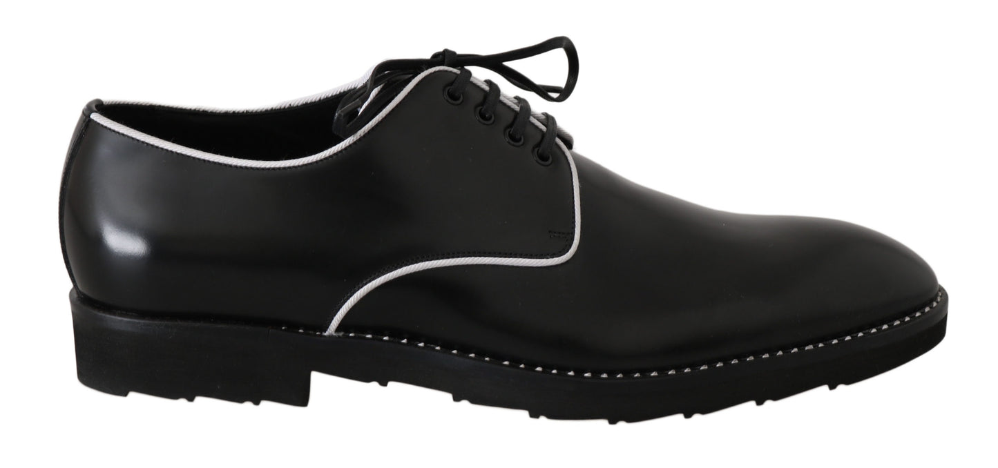 Elegant Black Leather Derby Dress Shoes - GlamHub Luxury and Icon Brand Clothing