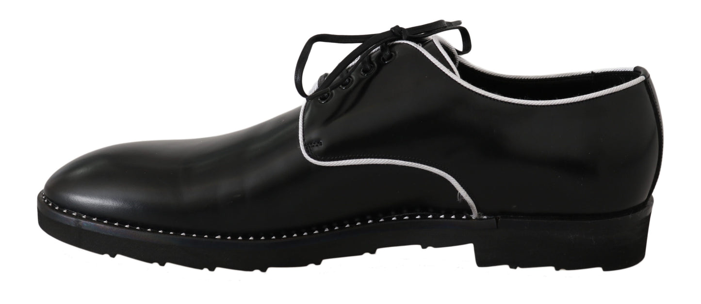 Elegant Black Leather Derby Dress Shoes - GlamHub Luxury and Icon Brand Clothing