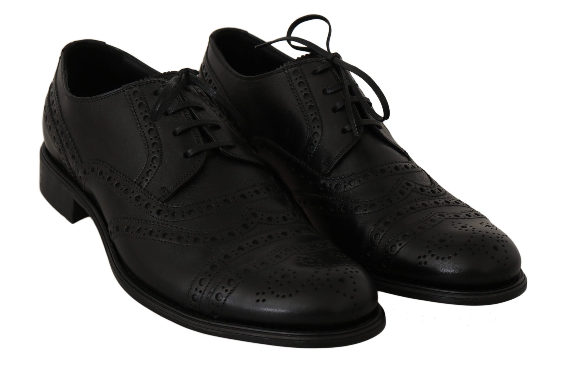 Elegant Black Leather Derby Wingtip Dress Shoes - GlamHub Luxury and Icon Brand Clothing