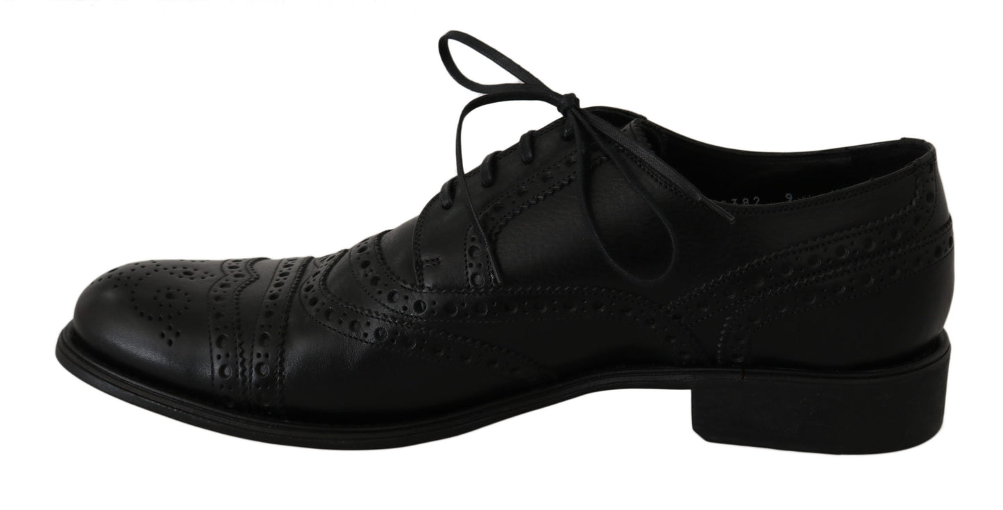 Elegant Black Leather Derby Wingtip Dress Shoes - GlamHub Luxury and Icon Brand Clothing