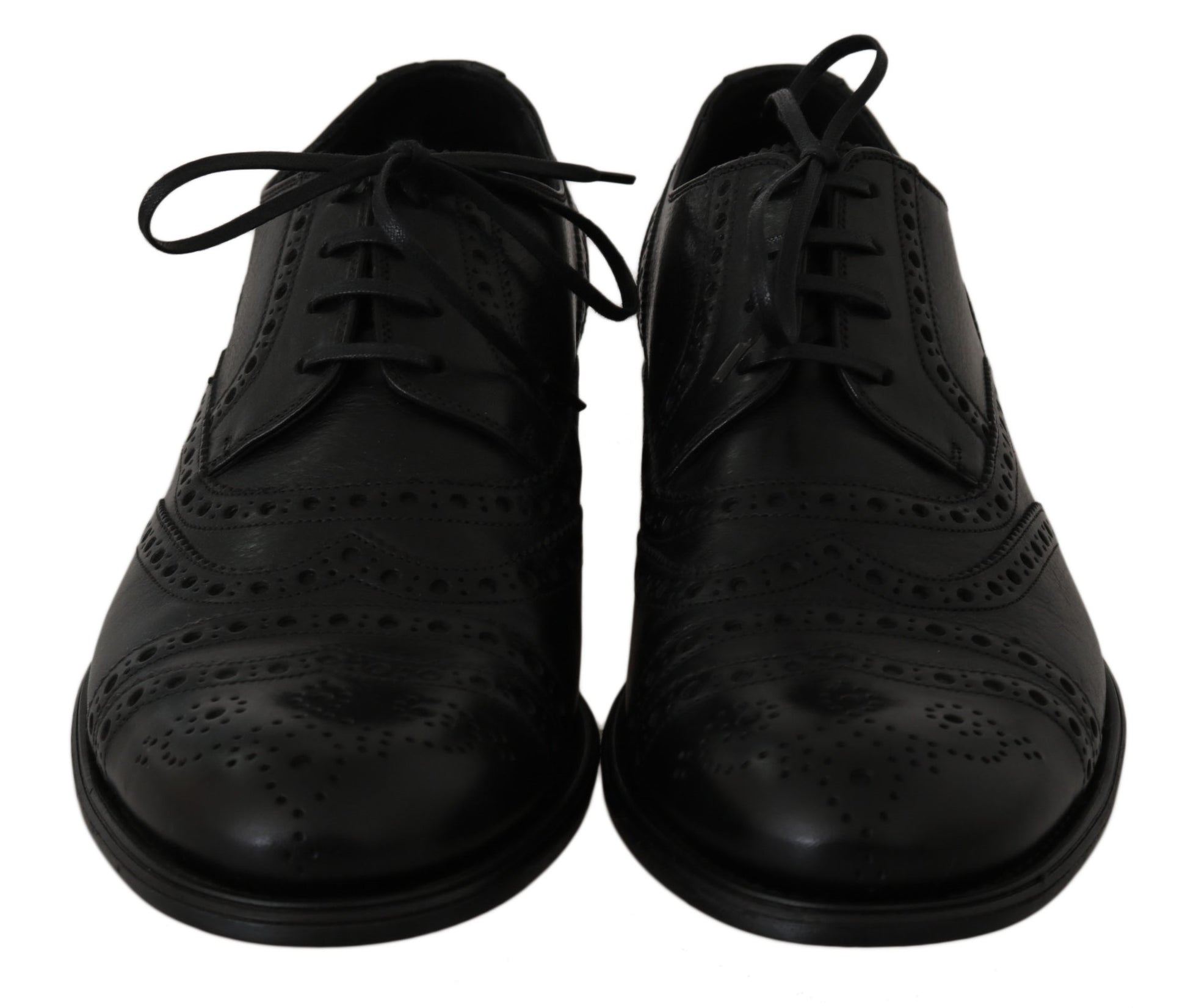 Elegant Black Leather Derby Wingtip Dress Shoes - GlamHub Luxury and Icon Brand Clothing