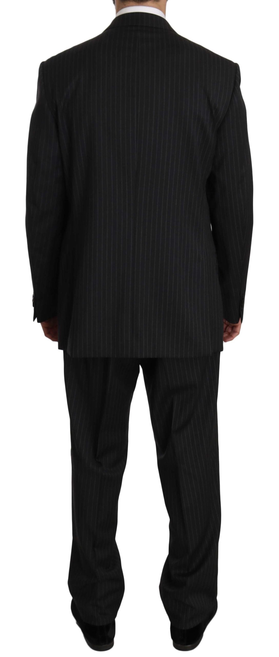 Elegant Black Striped Wool Suit - GlamHub Luxury and Icon Brand Clothing