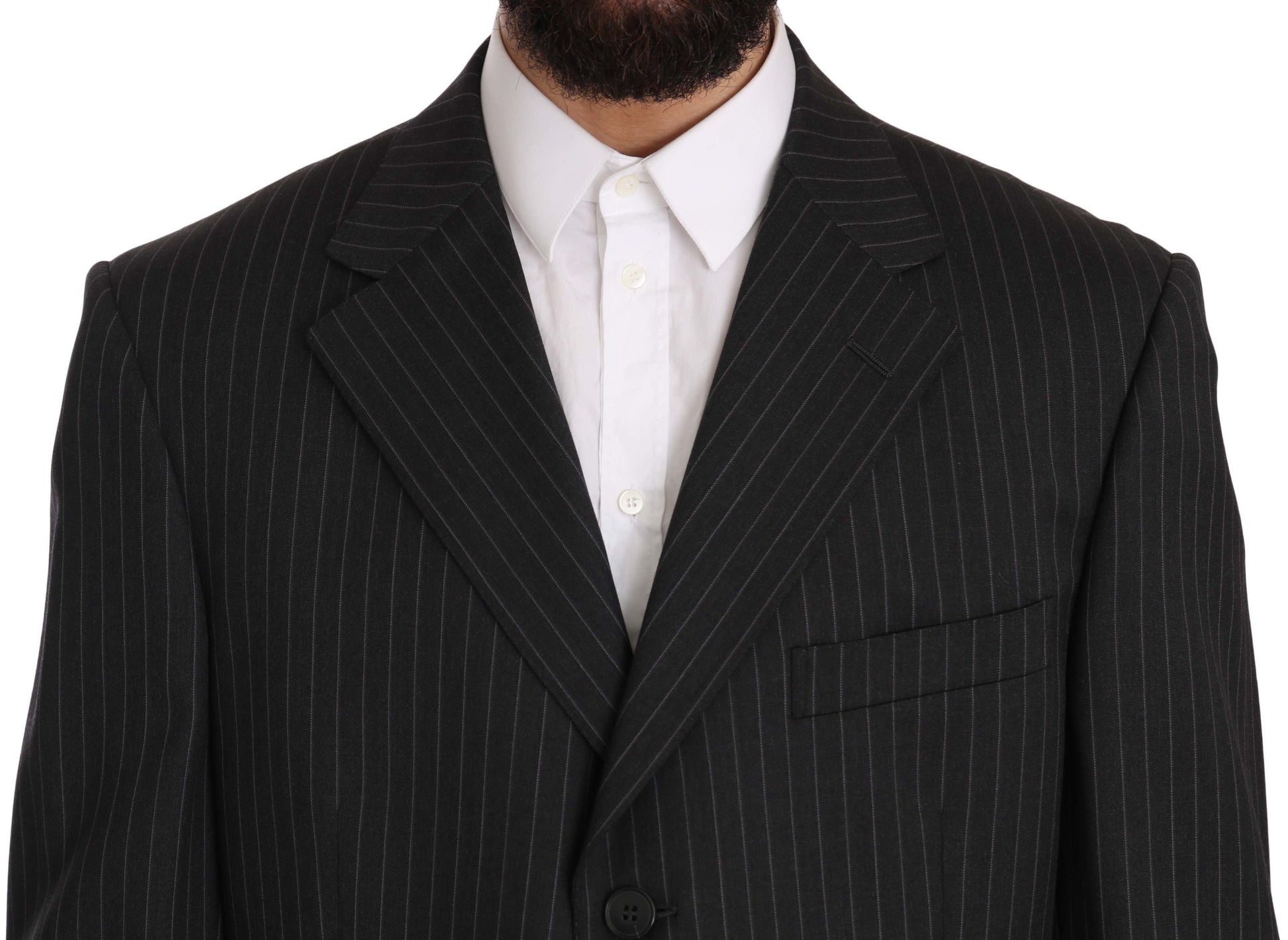 Elegant Black Striped Wool Suit - GlamHub Luxury and Icon Brand Clothing