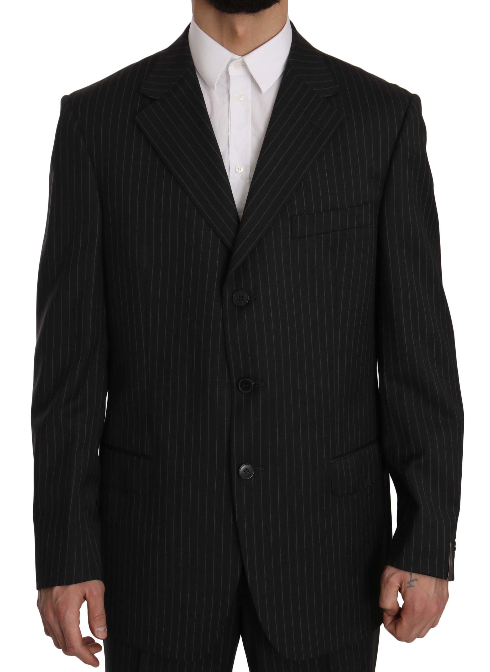 Elegant Black Striped Wool Suit - GlamHub Luxury and Icon Brand Clothing