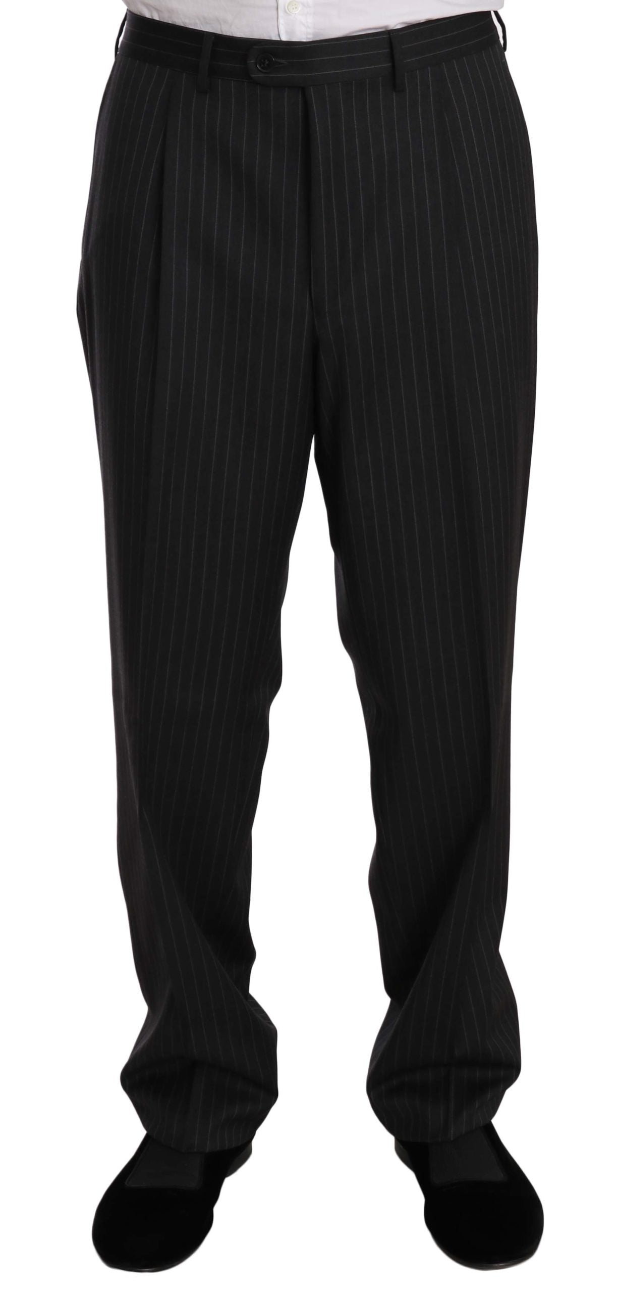 Elegant Black Striped Wool Suit - GlamHub Luxury and Icon Brand Clothing