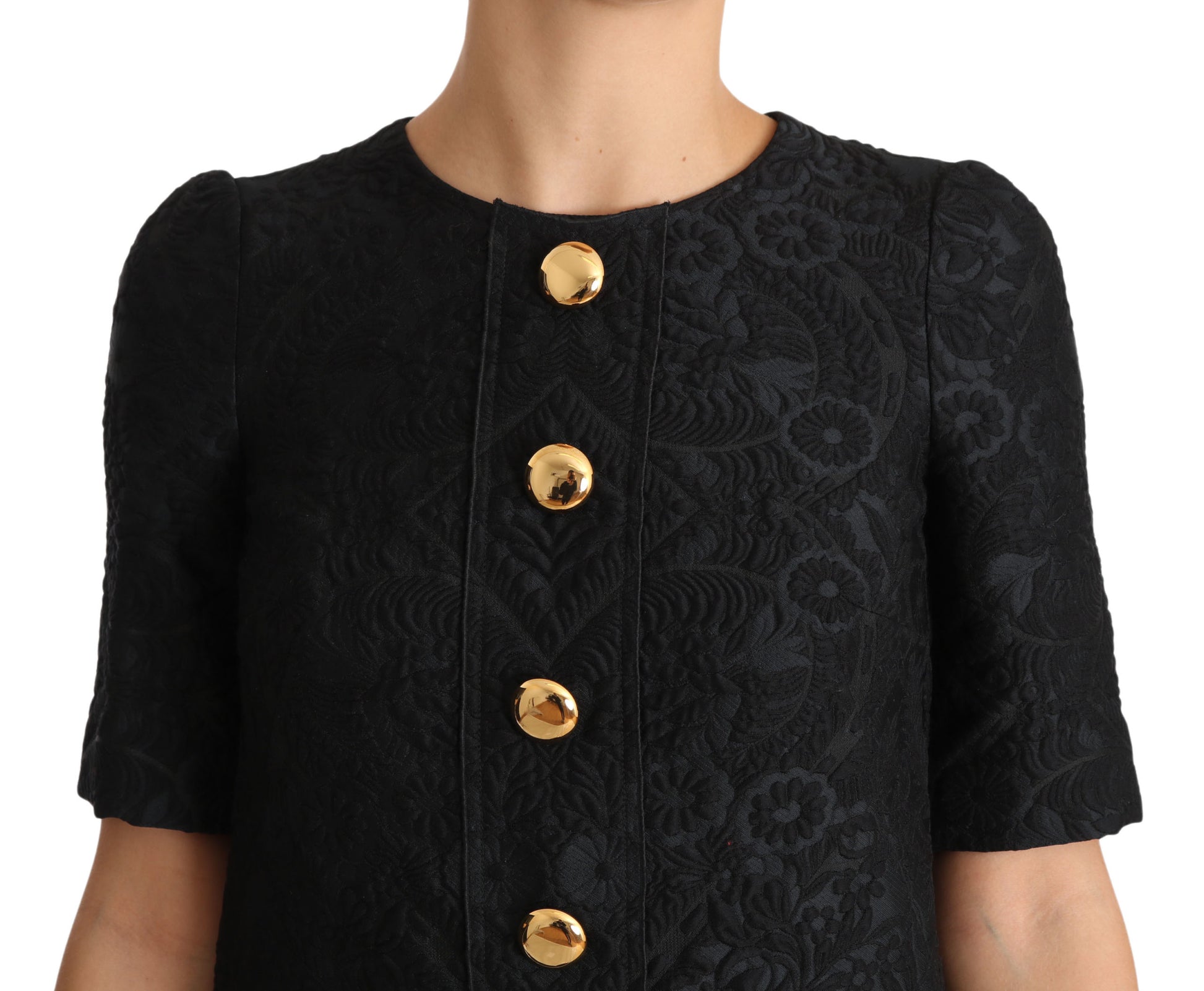 Elegant Black Button Embellished Mini Dress - GlamHub Luxury and Icon Brand Clothing