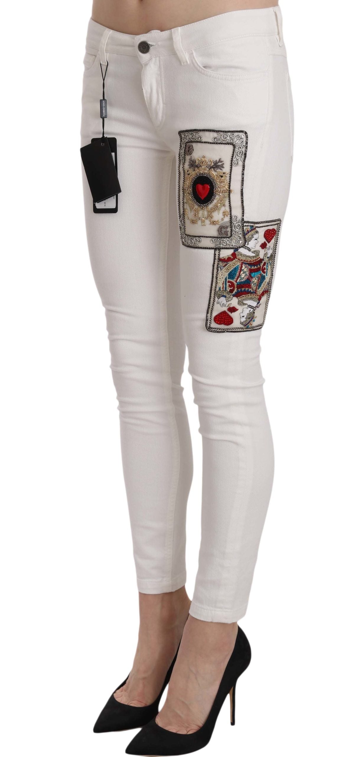 Queen Of Hearts Embellished Skinny Pants - GlamHub Luxury and Icon Brand Clothing