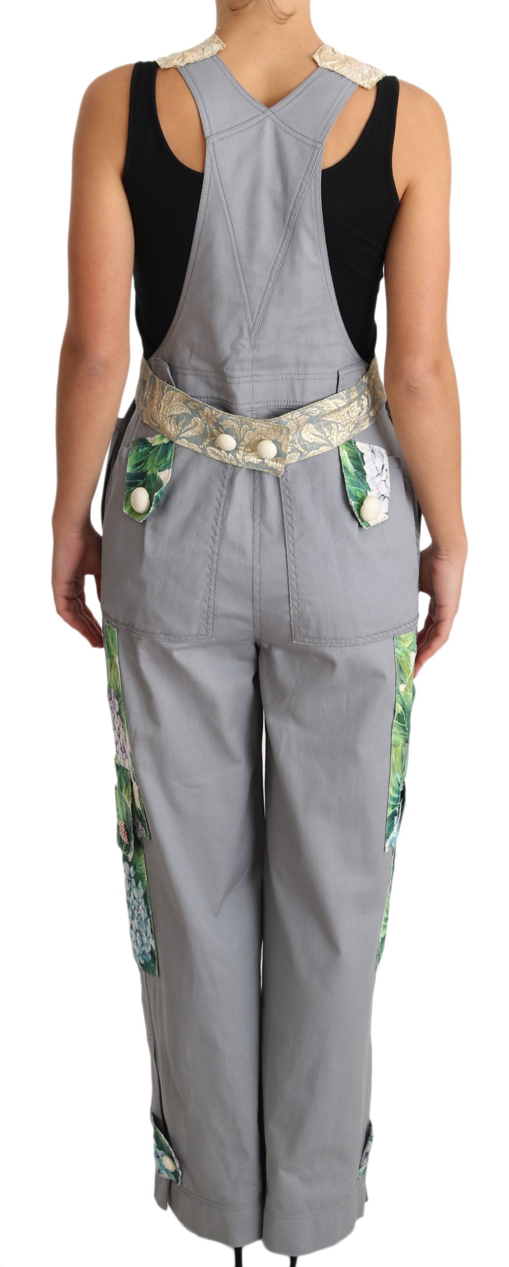 Exquisite Floral Embellished Denim Overalls - GlamHub Luxury and Icon Brand Clothing