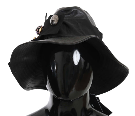 Elegant Black Leather Cloche Cap - GlamHub Luxury and Icon Brand Clothing