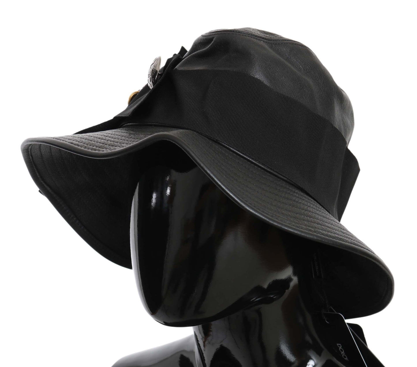 Elegant Black Leather Cloche Cap - GlamHub Luxury and Icon Brand Clothing