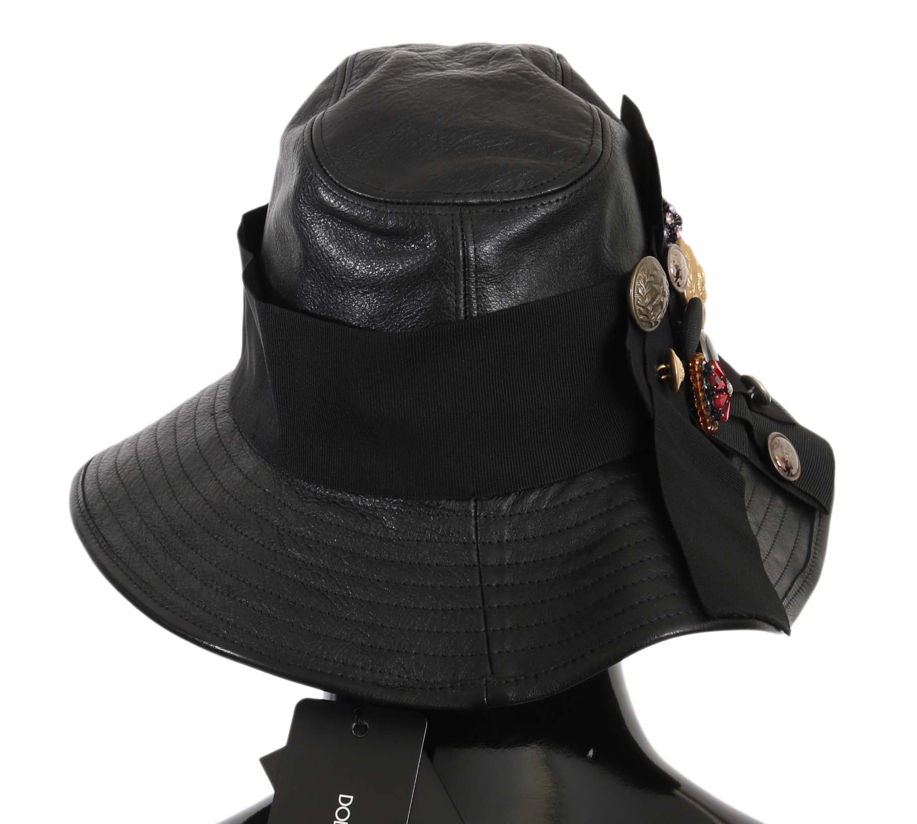 Elegant Black Leather Cloche Cap - GlamHub Luxury and Icon Brand Clothing