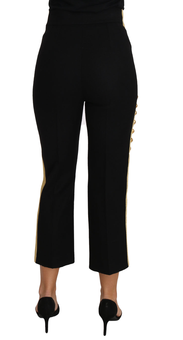 Elegant Black Military Embellished Pants - GlamHub Luxury and Icon Brand Clothing