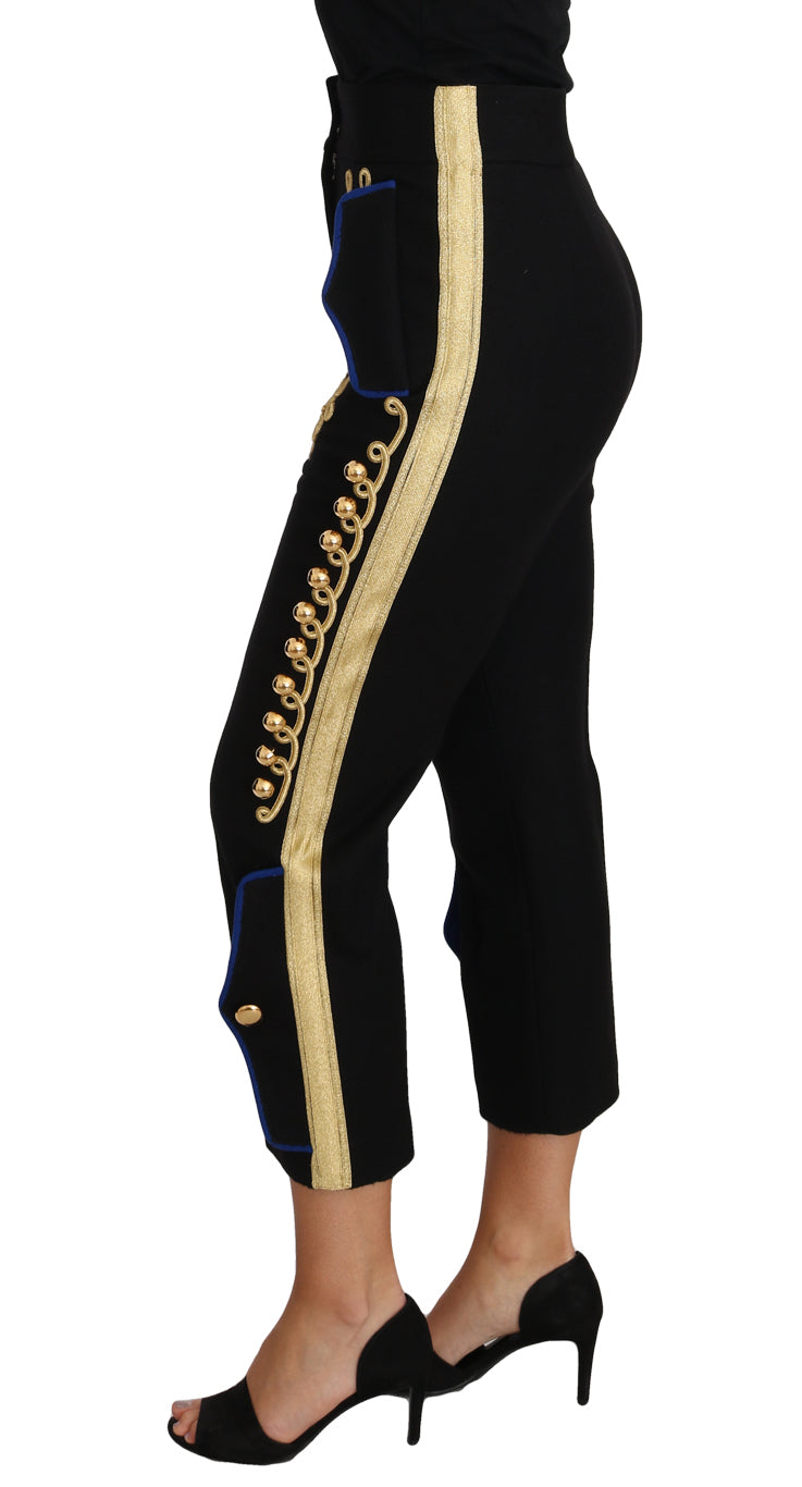 Elegant Black Military Embellished Pants - GlamHub Luxury and Icon Brand Clothing