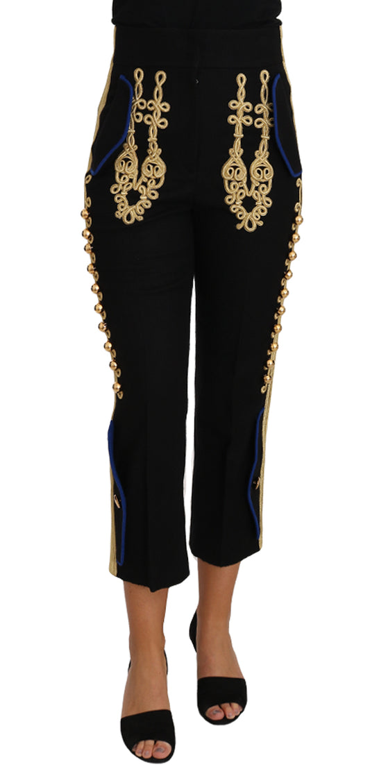 Elegant Black Military Embellished Pants - GlamHub Luxury and Icon Brand Clothing