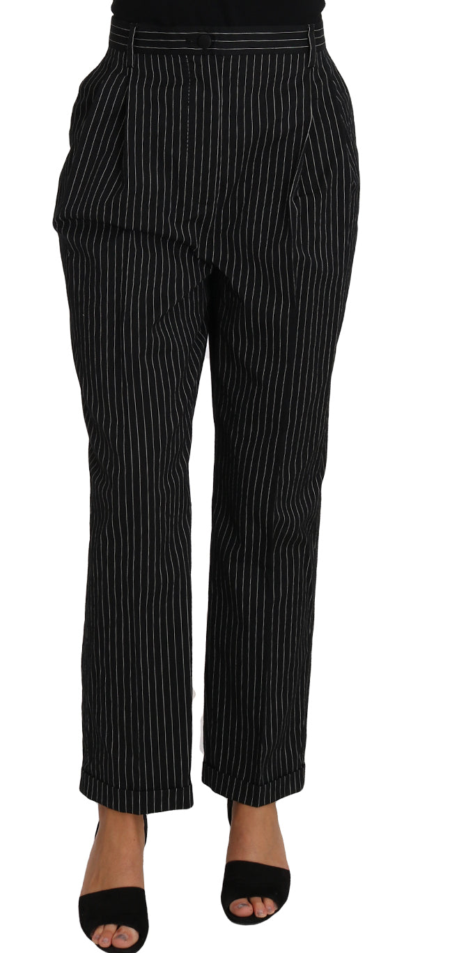 Elegant Black Pinstripe Dress Pants - GlamHub Luxury and Icon Brand Clothing