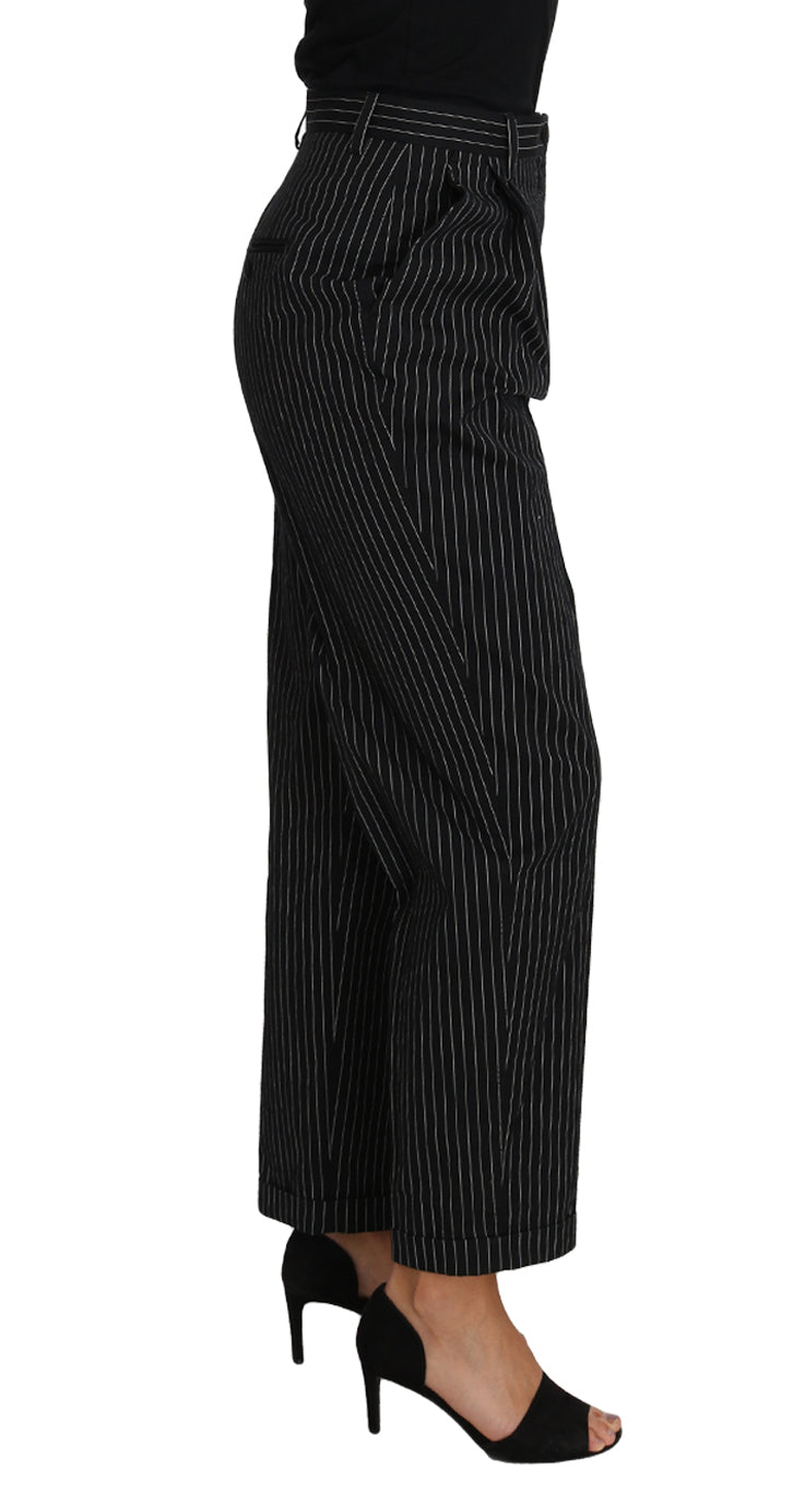 Elegant Black Pinstripe Dress Pants - GlamHub Luxury and Icon Brand Clothing