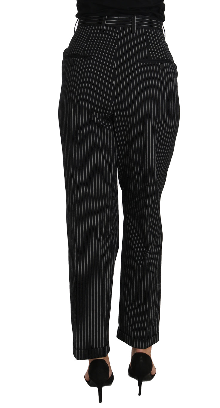 Elegant Black Pinstripe Dress Pants - GlamHub Luxury and Icon Brand Clothing