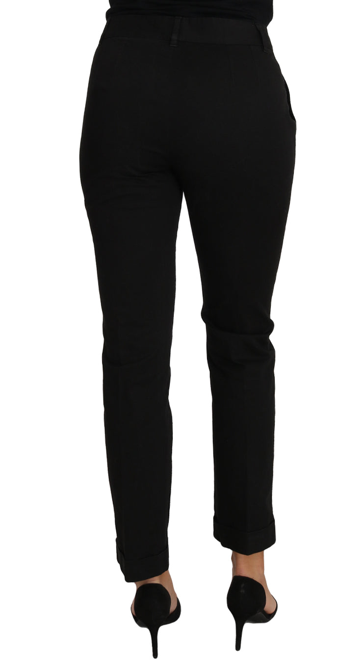 Elegant Black Cotton Dress Pants - GlamHub Luxury and Icon Brand Clothing