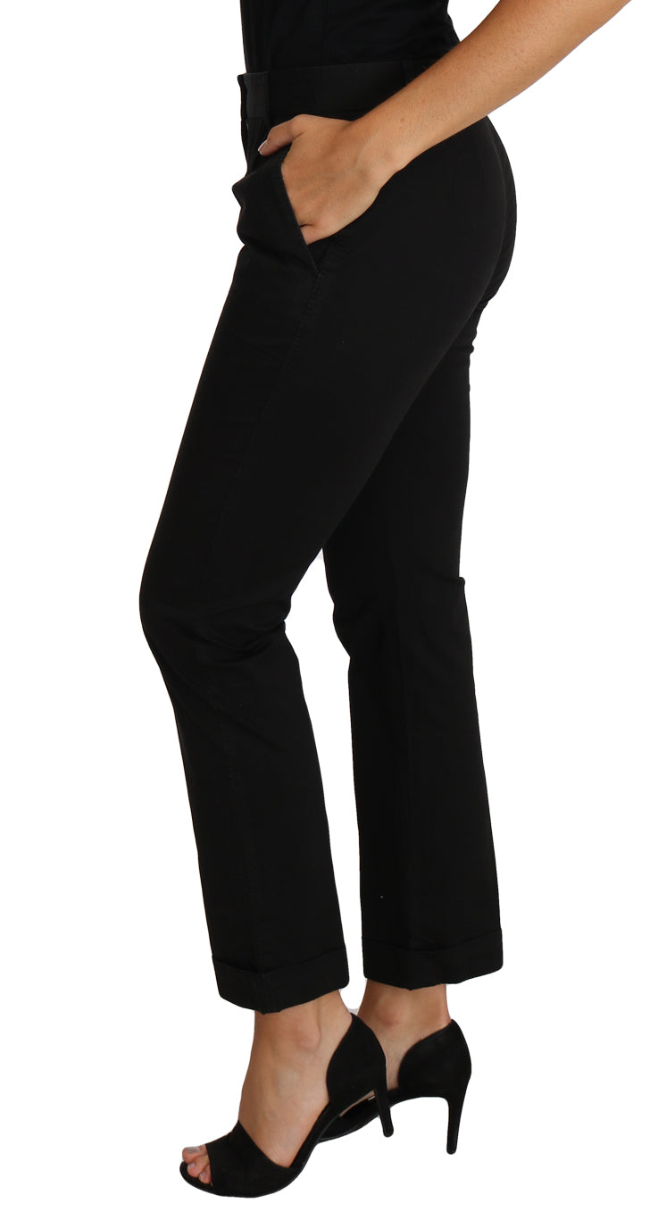 Elegant Black Cotton Dress Pants - GlamHub Luxury and Icon Brand Clothing