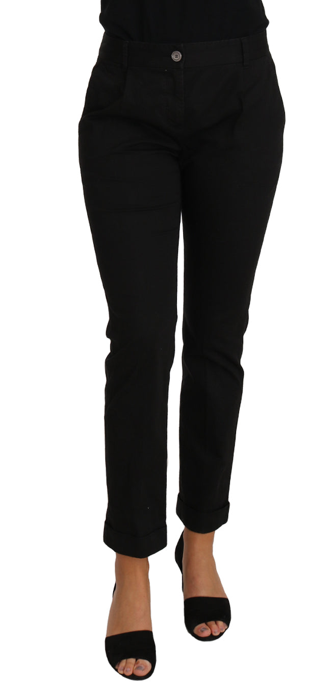 Elegant Black Cotton Dress Pants - GlamHub Luxury and Icon Brand Clothing