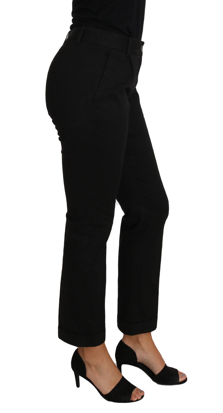 Elegant Black Cotton Dress Pants - GlamHub Luxury and Icon Brand Clothing