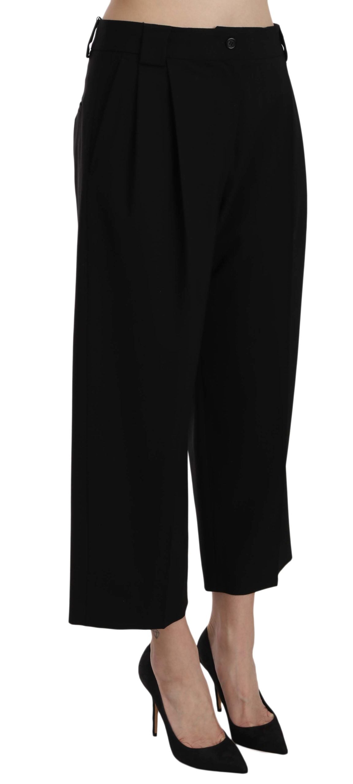 Elegant Black Cotton Trousers - GlamHub Luxury and Icon Brand Clothing