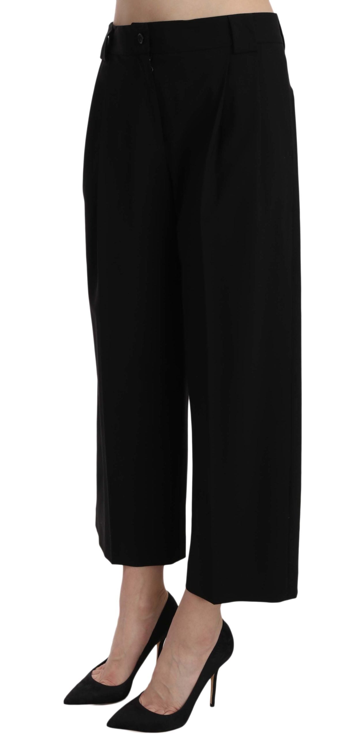 Elegant Black Cotton Trousers - GlamHub Luxury and Icon Brand Clothing