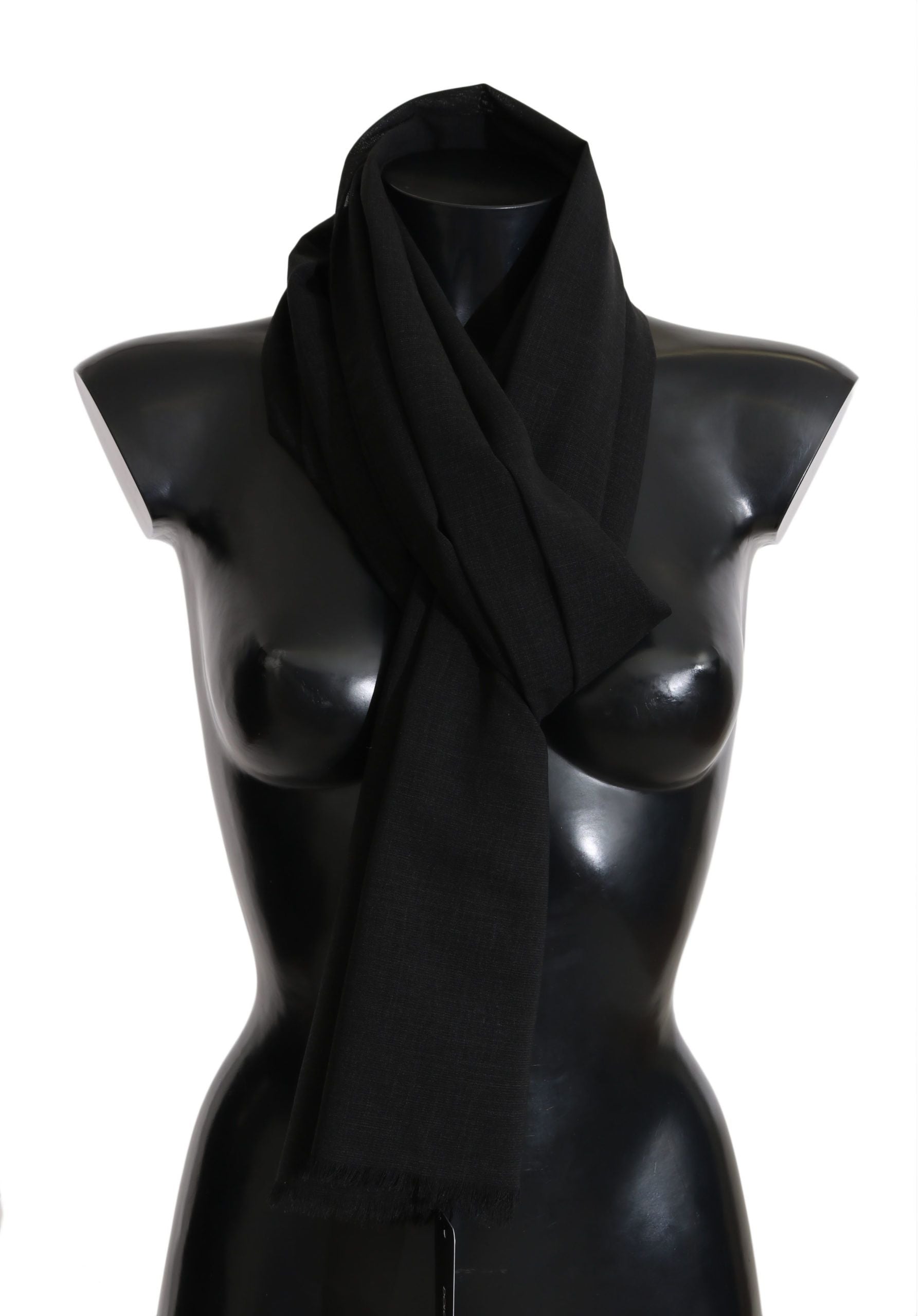 Elegant Black Wool Blend Scarf - GlamHub Luxury and Icon Brand Clothing