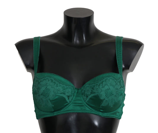 Enchanting Green Floral Lace Silk Bra - GlamHub Luxury and Icon Brand Clothing