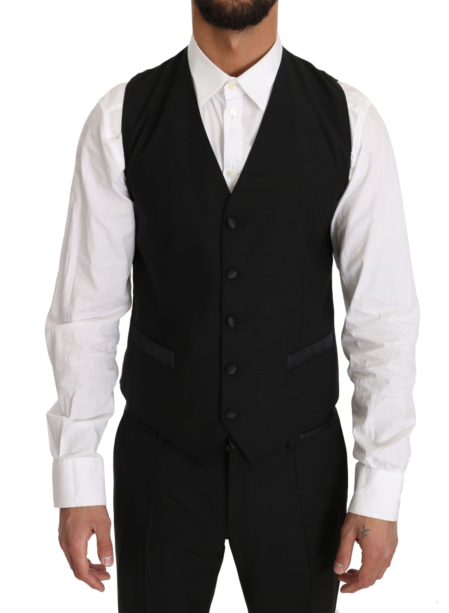 Sleek Black Slim Fit Formal Vest - GlamHub Luxury and Icon Brand Clothing