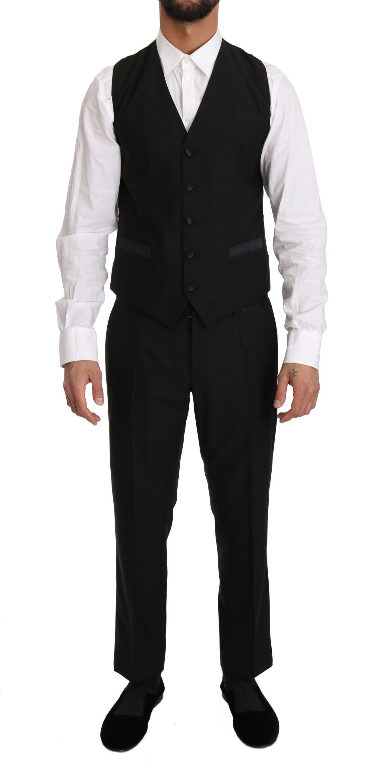 Sleek Black Slim Fit Formal Vest - GlamHub Luxury and Icon Brand Clothing