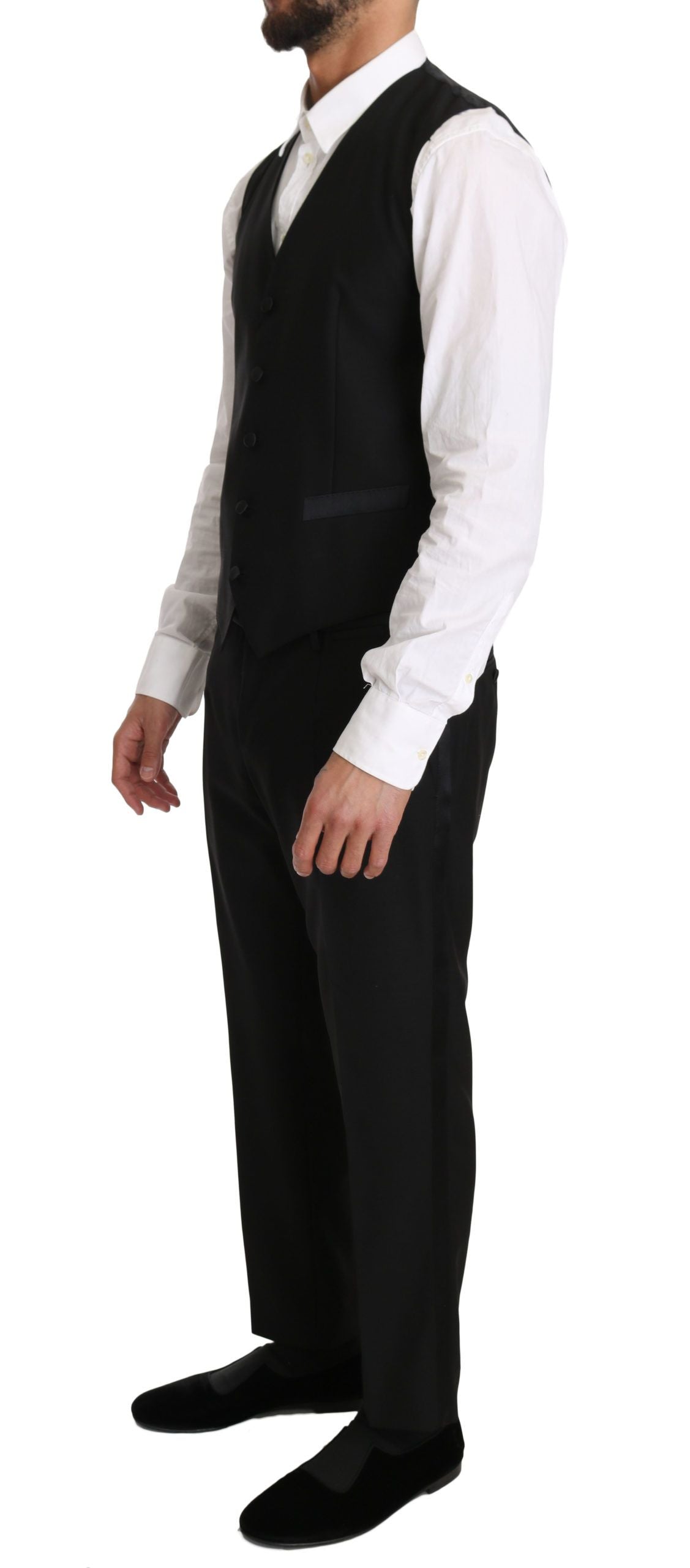 Sleek Black Slim Fit Formal Vest - GlamHub Luxury and Icon Brand Clothing