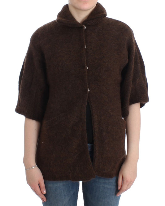 Elegant Short Sleeved Brown Cardigan - GLAMHUB BOUTIQUE 