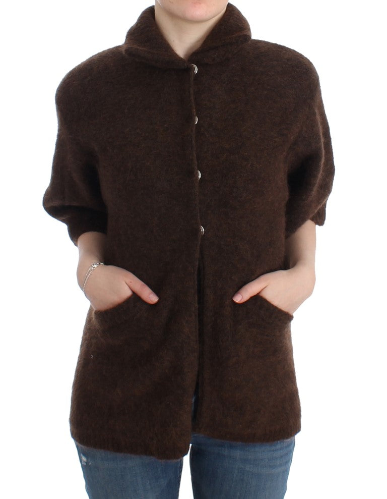 Elegant Short Sleeved Brown Cardigan - GLAMHUB BOUTIQUE 