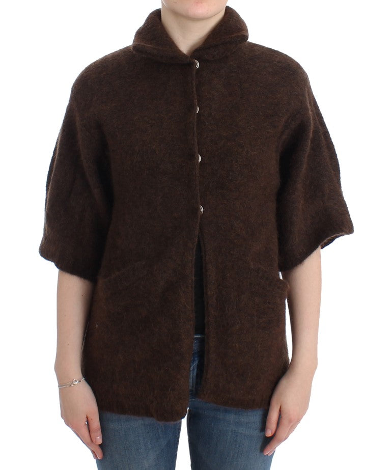 Elegant Short Sleeved Brown Cardigan - GLAMHUB BOUTIQUE 