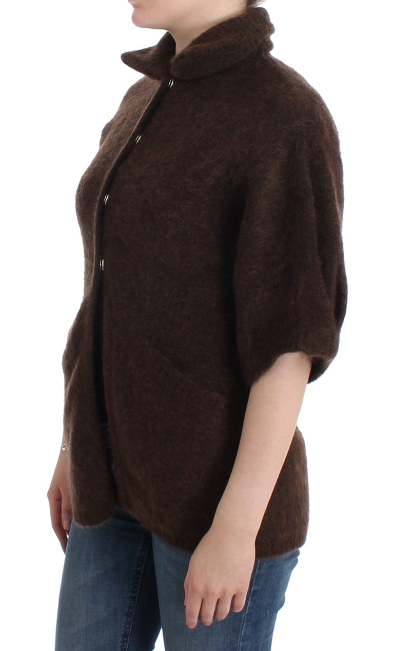 Elegant Short Sleeved Brown Cardigan - GLAMHUB BOUTIQUE 