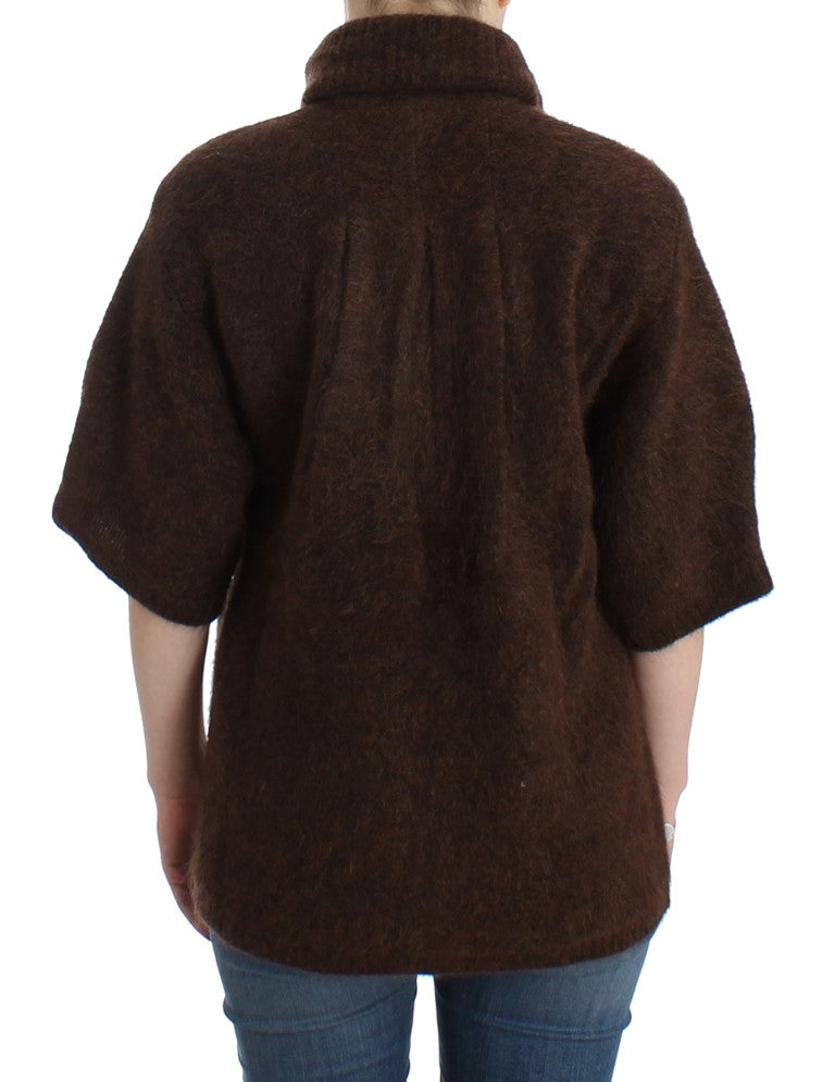 Elegant Short Sleeved Brown Cardigan - GLAMHUB BOUTIQUE 