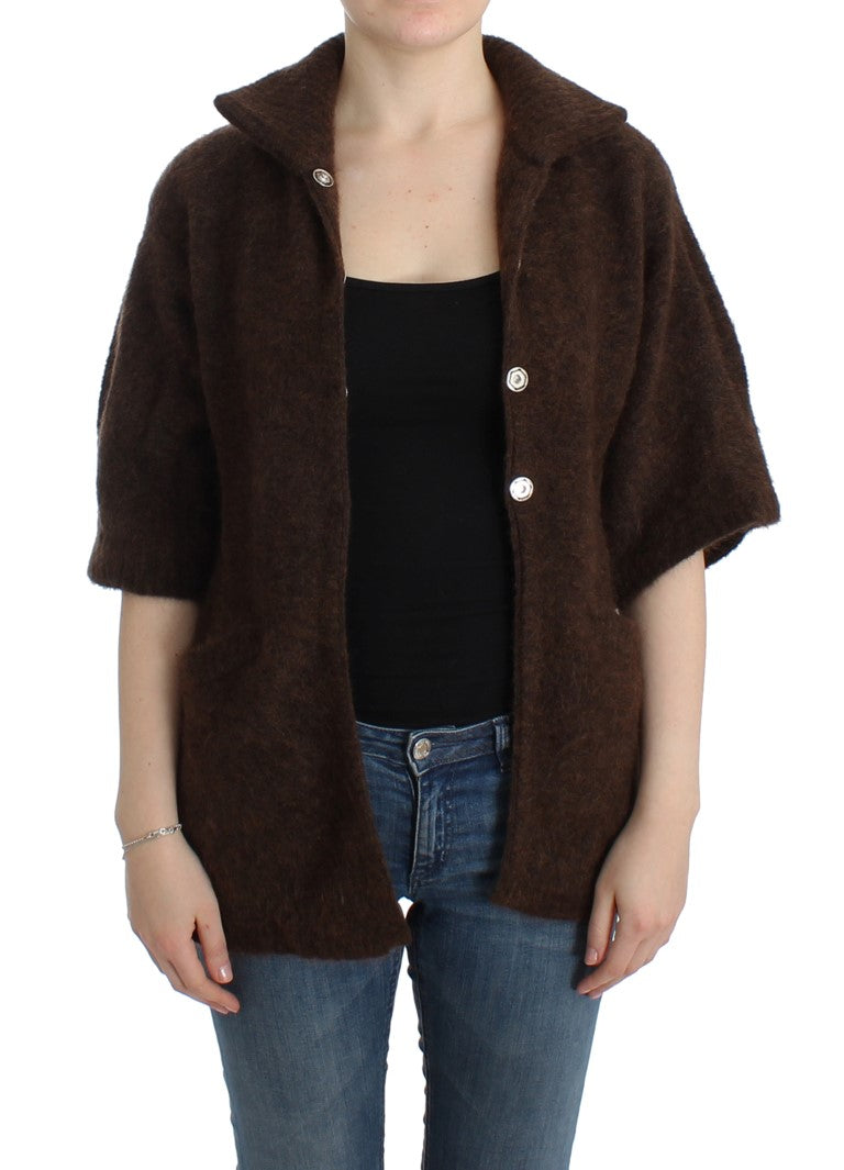 Elegant Short Sleeved Brown Cardigan - GLAMHUB BOUTIQUE 