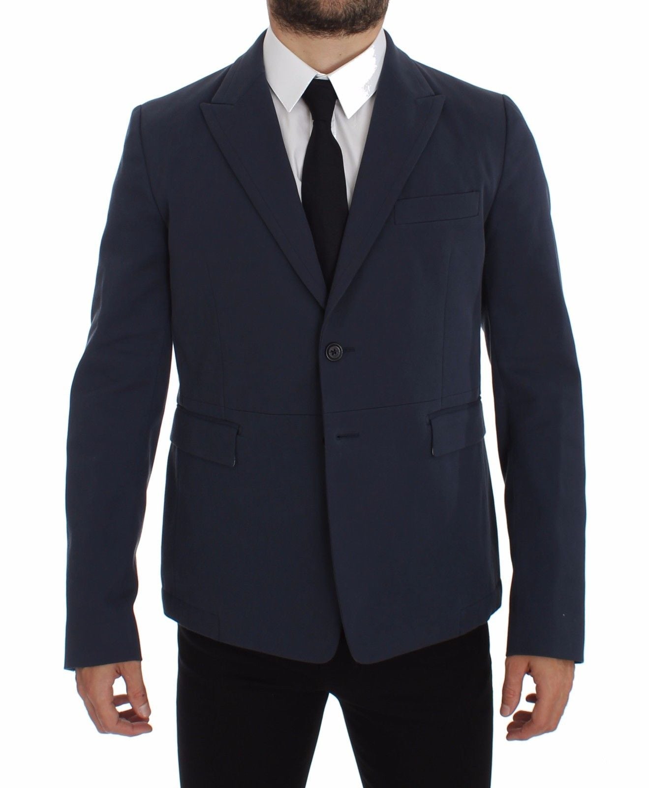 Elegant Blue Cotton Stretch Blazer Jacket - GlamHub Luxury and Icon Brand Clothing