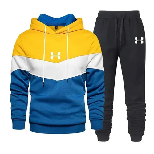 Autumn and winter men's printed three tone sportswear hoodie+pants